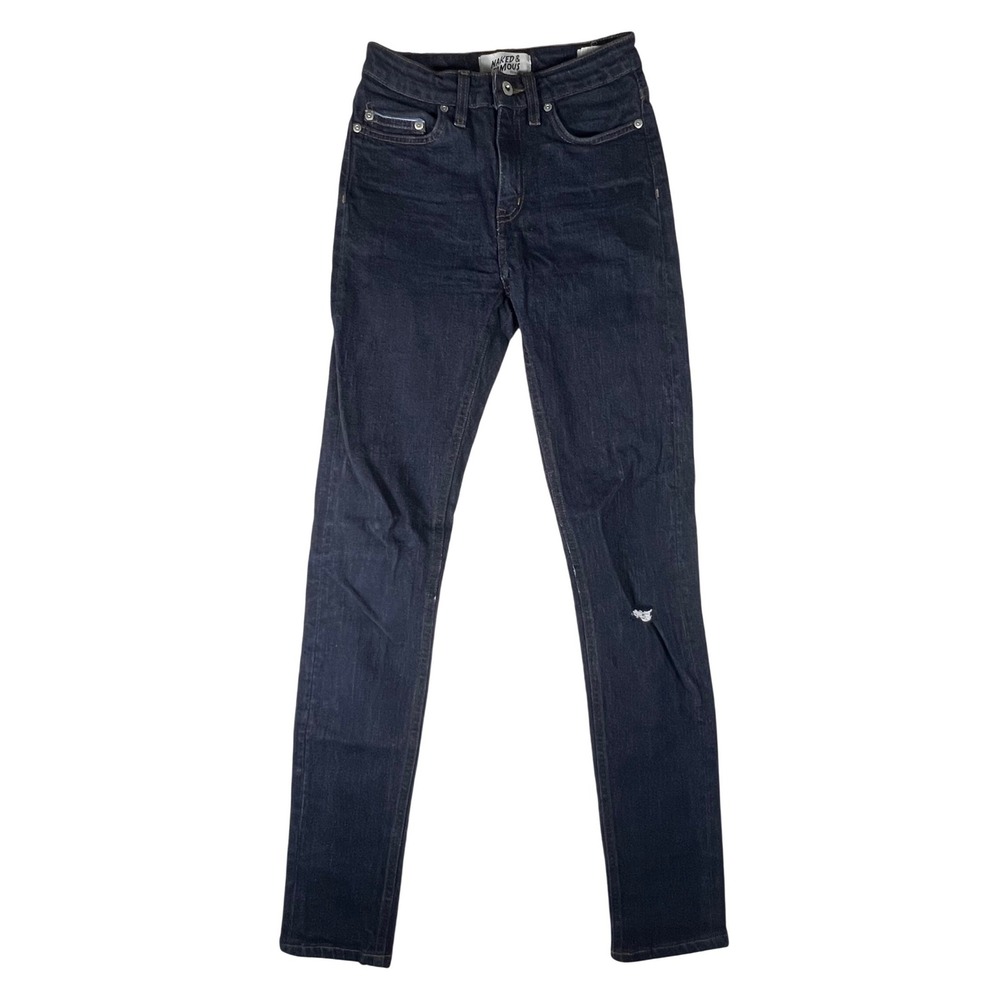 Naked & Famous High Skinny Forever Blue Stretch Selvedge Jeans 26 Distressed